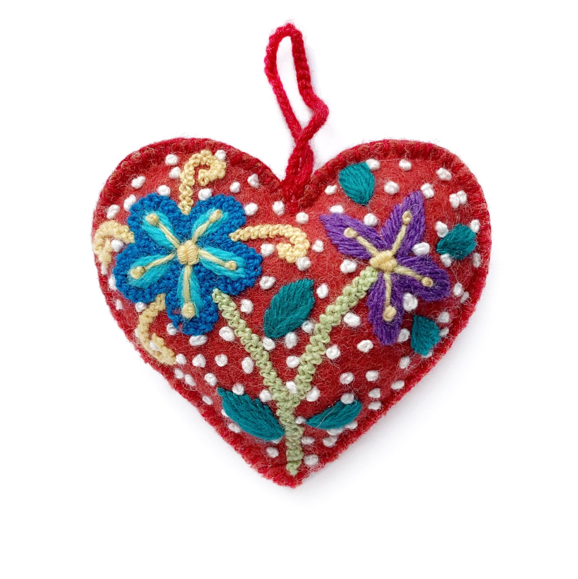Colorful Heart Ornament (various colors), Embroidered Wool