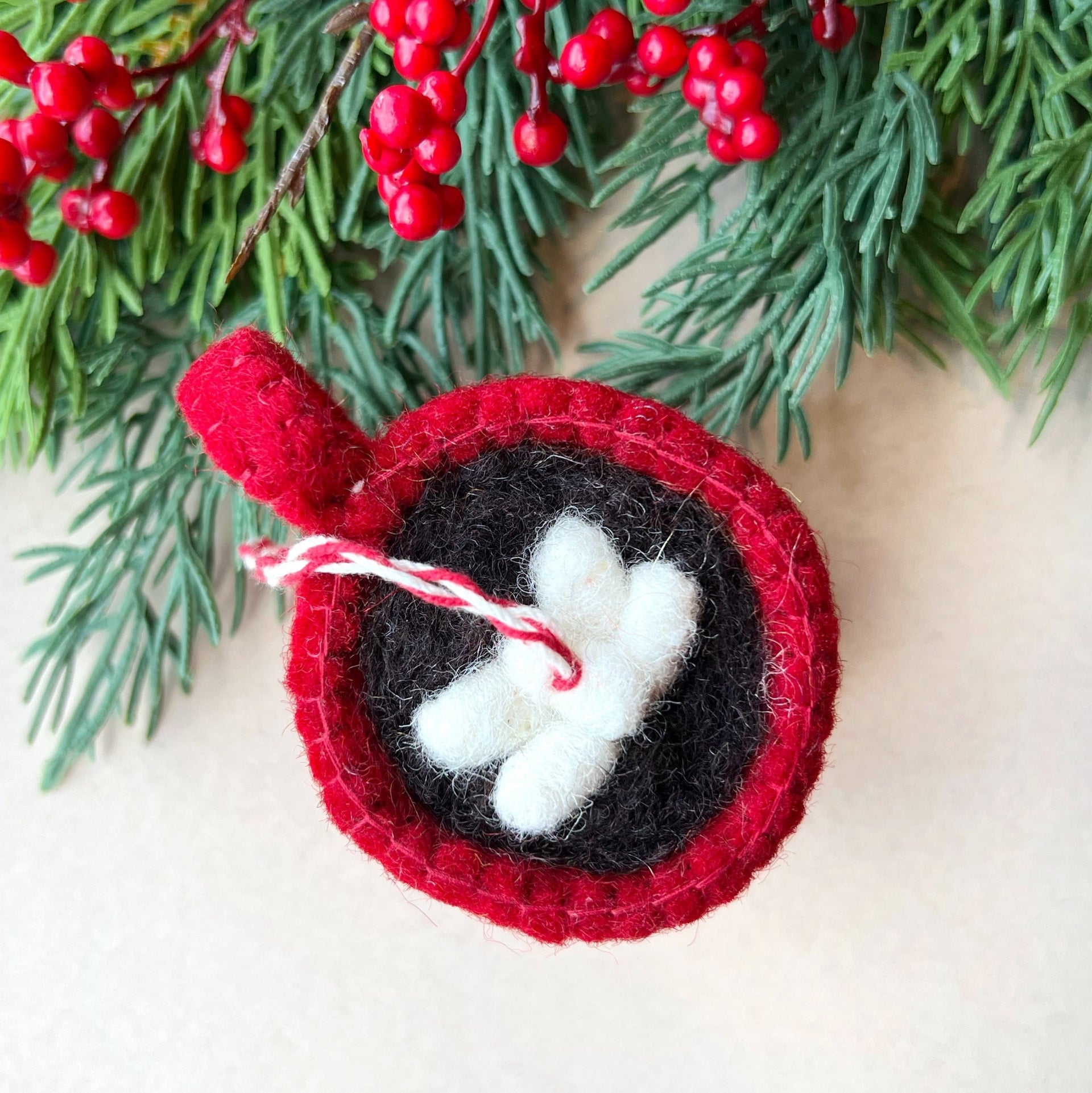 Hot Chocolate, Handmade Felt Wool Christmas Ornament