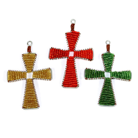 Glass Bead Cross Ornament Trio - Classic