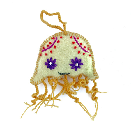 Jellyfish Ornament, Embroidered Wool