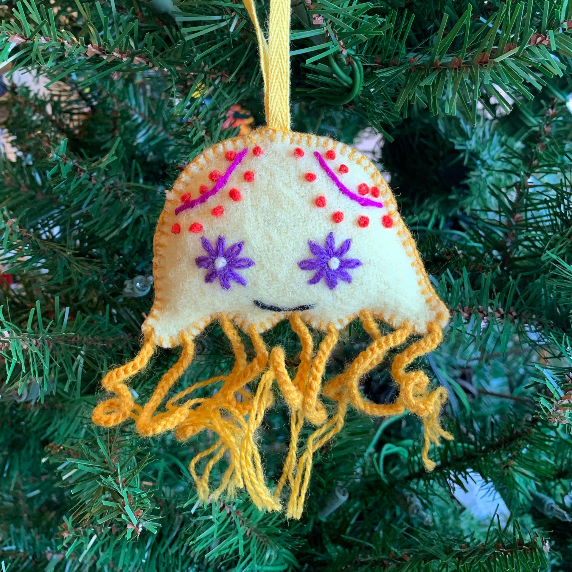 Jellyfish Christmas Ornament, Handmade Wool Ocean Ornaments