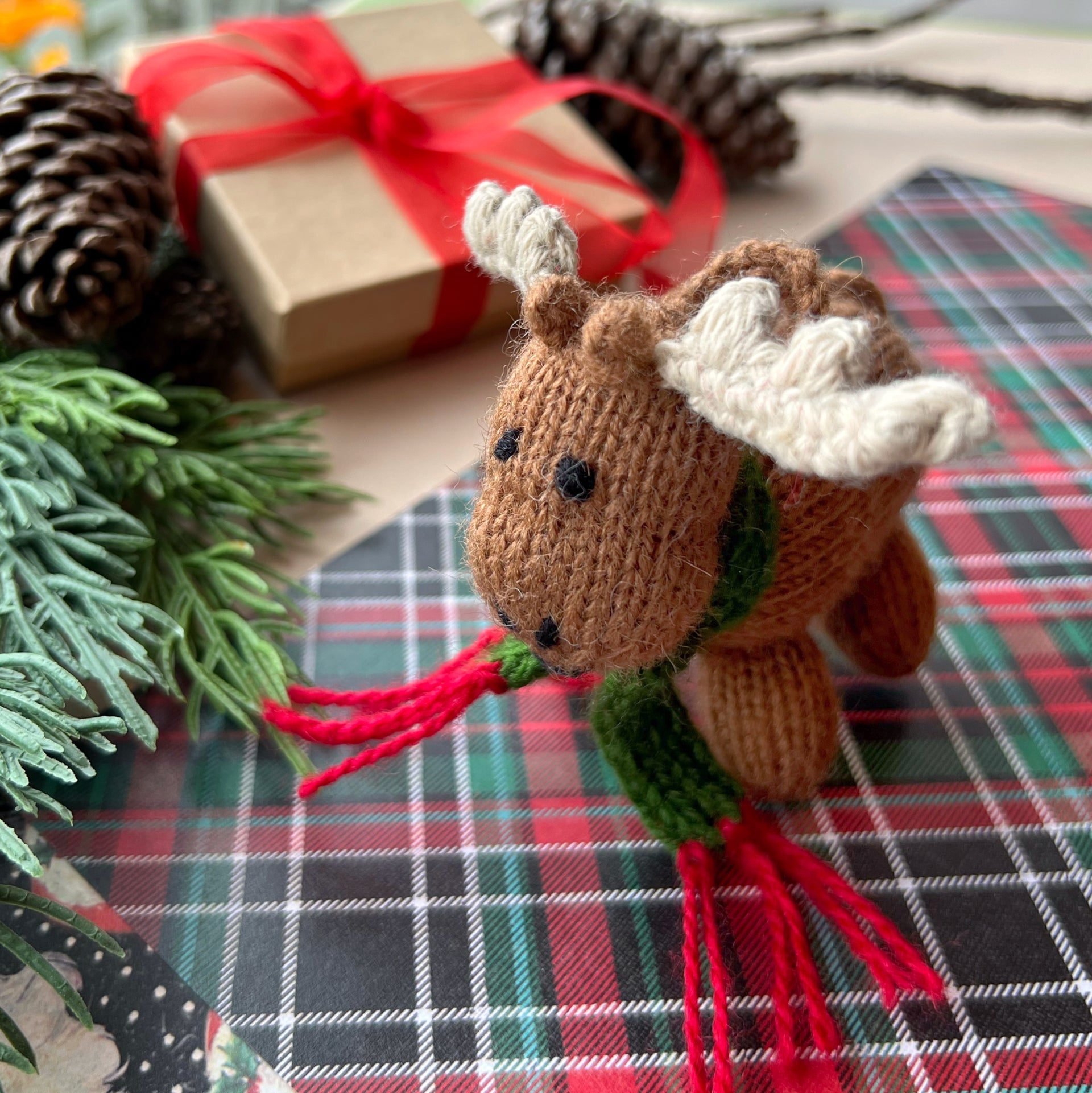 Knit Moose Christmas Ornament Handmade