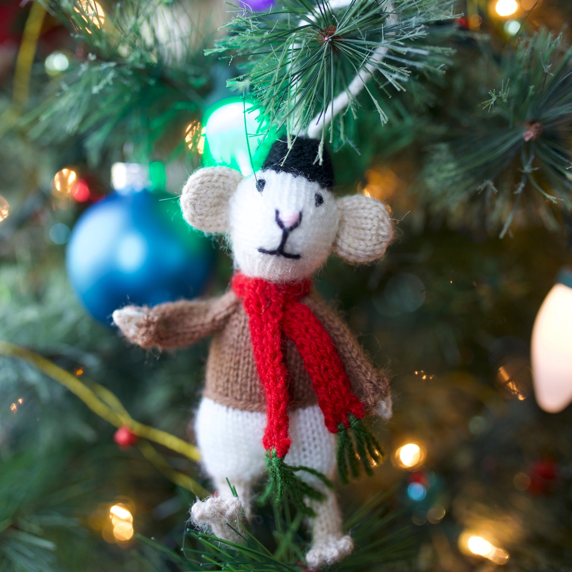 Mr. Mouse Ornament, Knit Wool