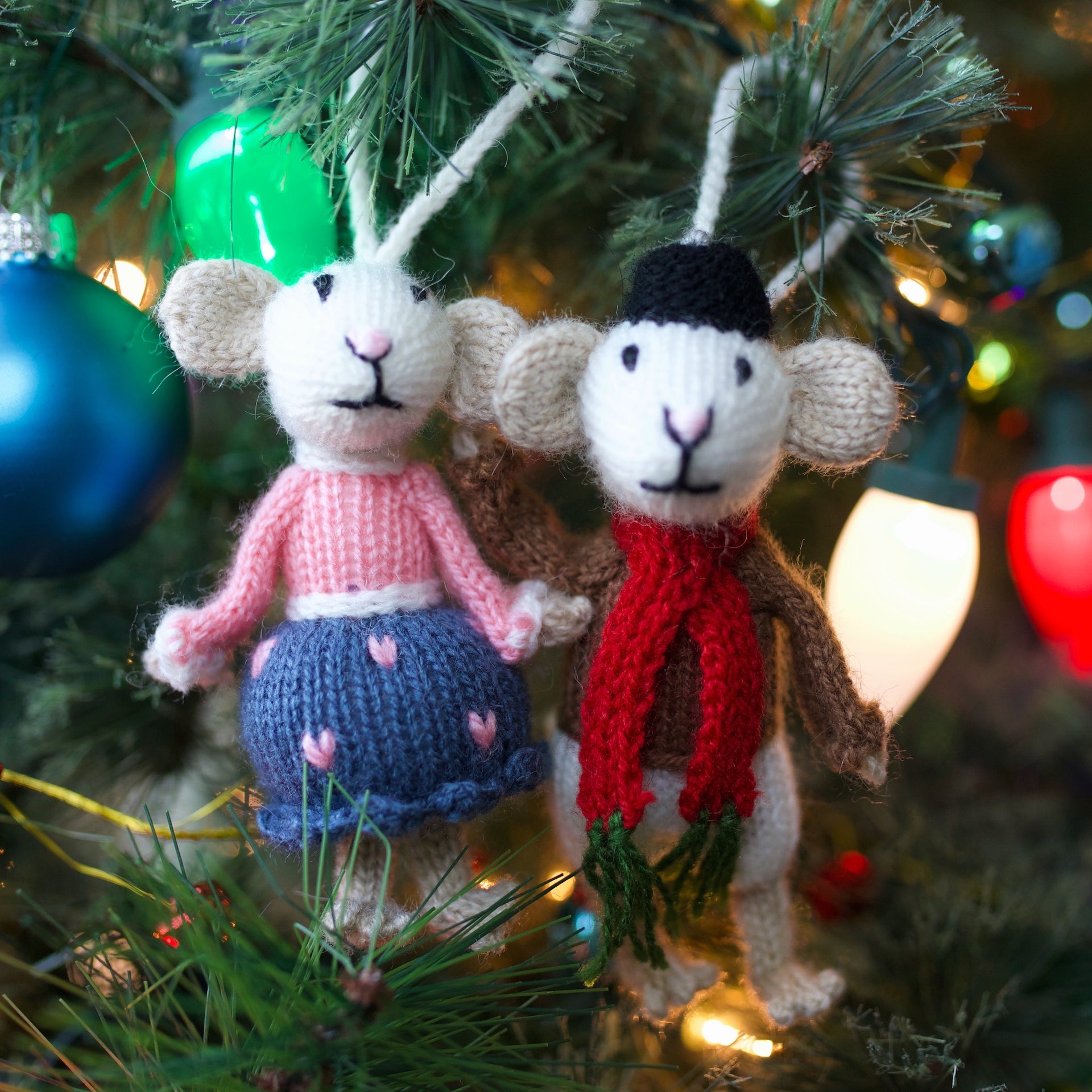 Mr. and Mrs. Mouse Ornaments, Knit Wool