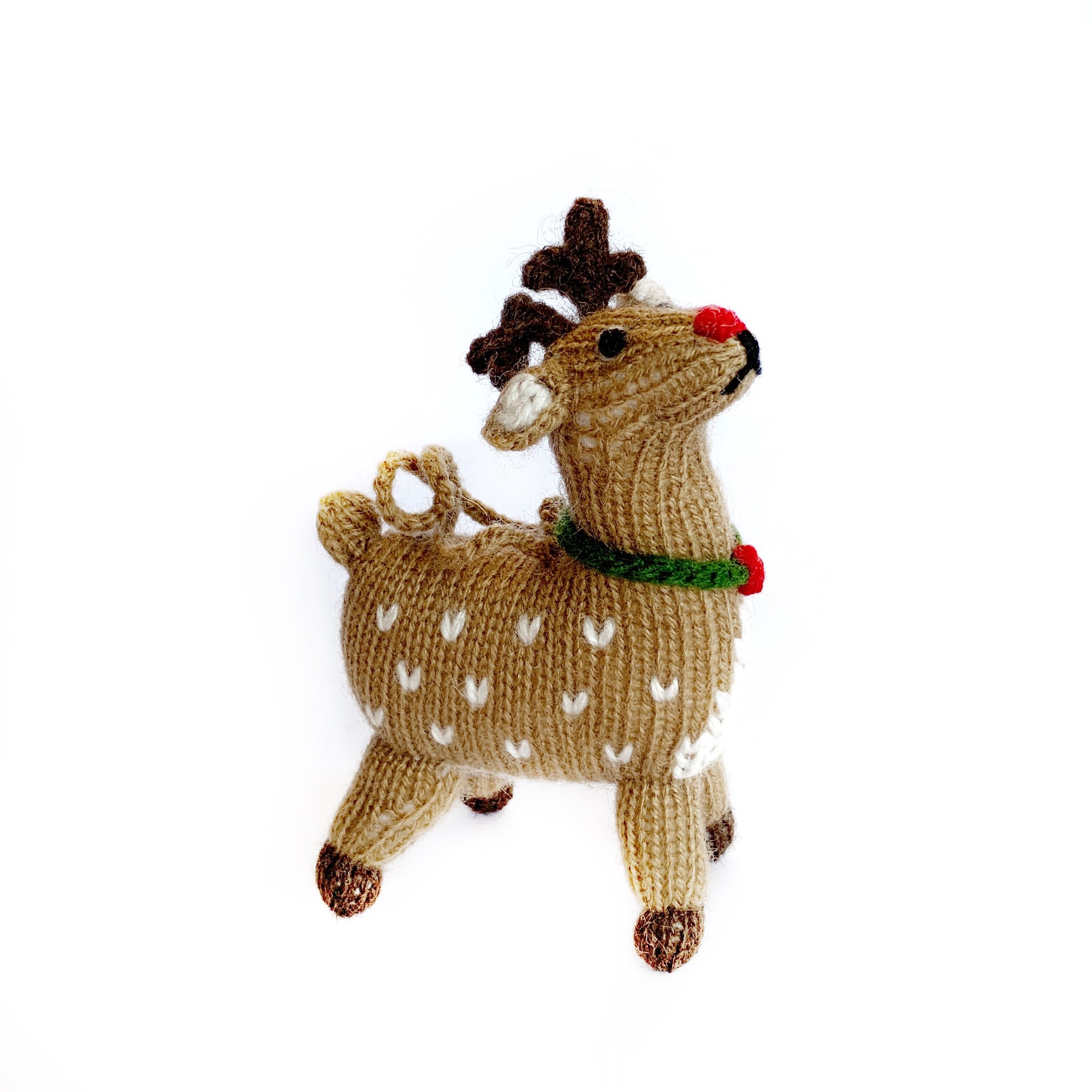 Red Nose Reindeer Christmas Ornament Handmade Knit