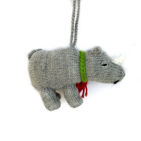 Knit Rhino Christmas Ornament Handmade Fair Trade