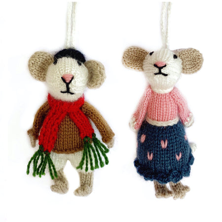 Mr. and Mrs. Mouse Ornaments, Knit Wool