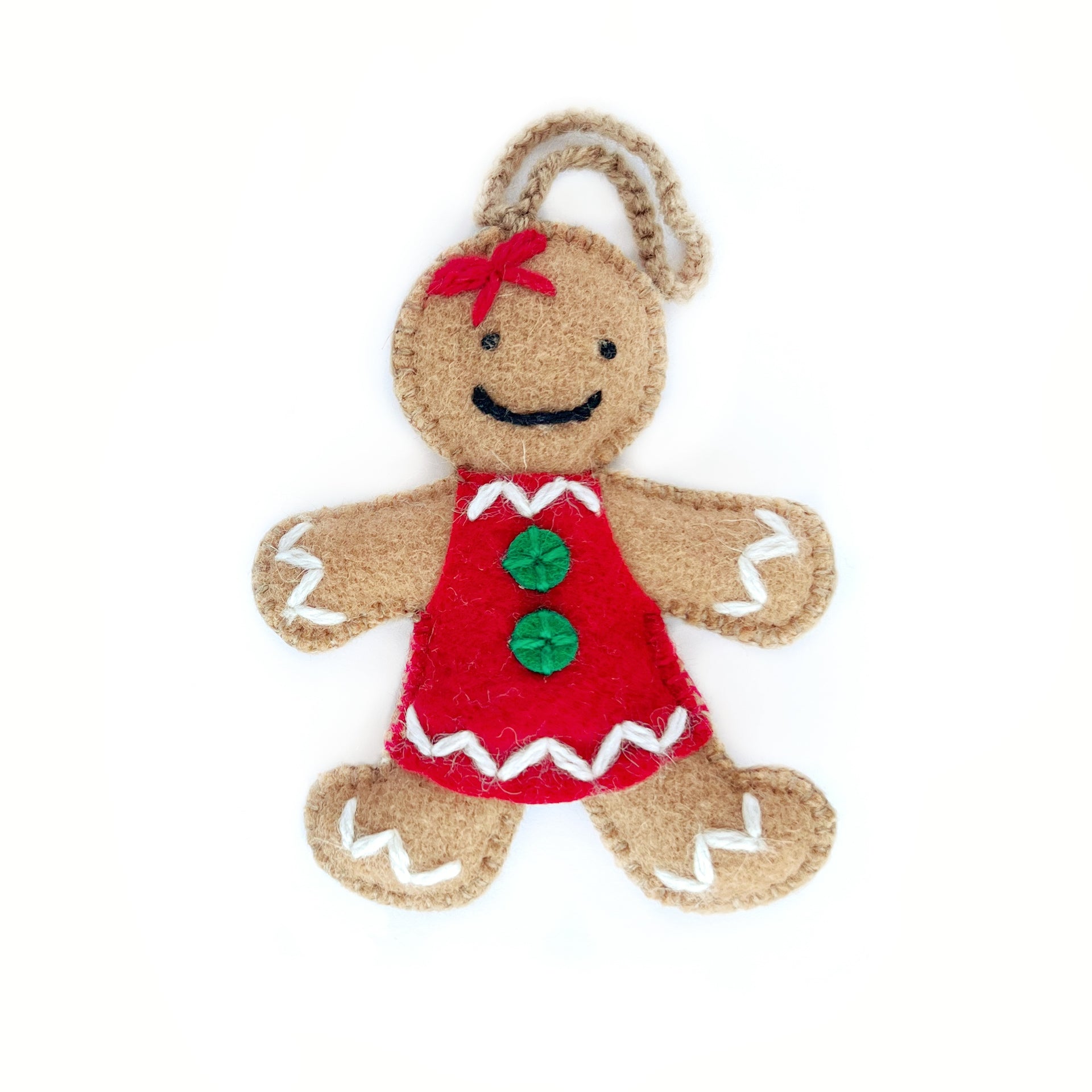 Cute Gingerbread Girl Christmas Ornament Handmade Fair Trade