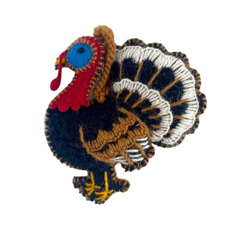 Turkey Ornament, Embroidered Wool