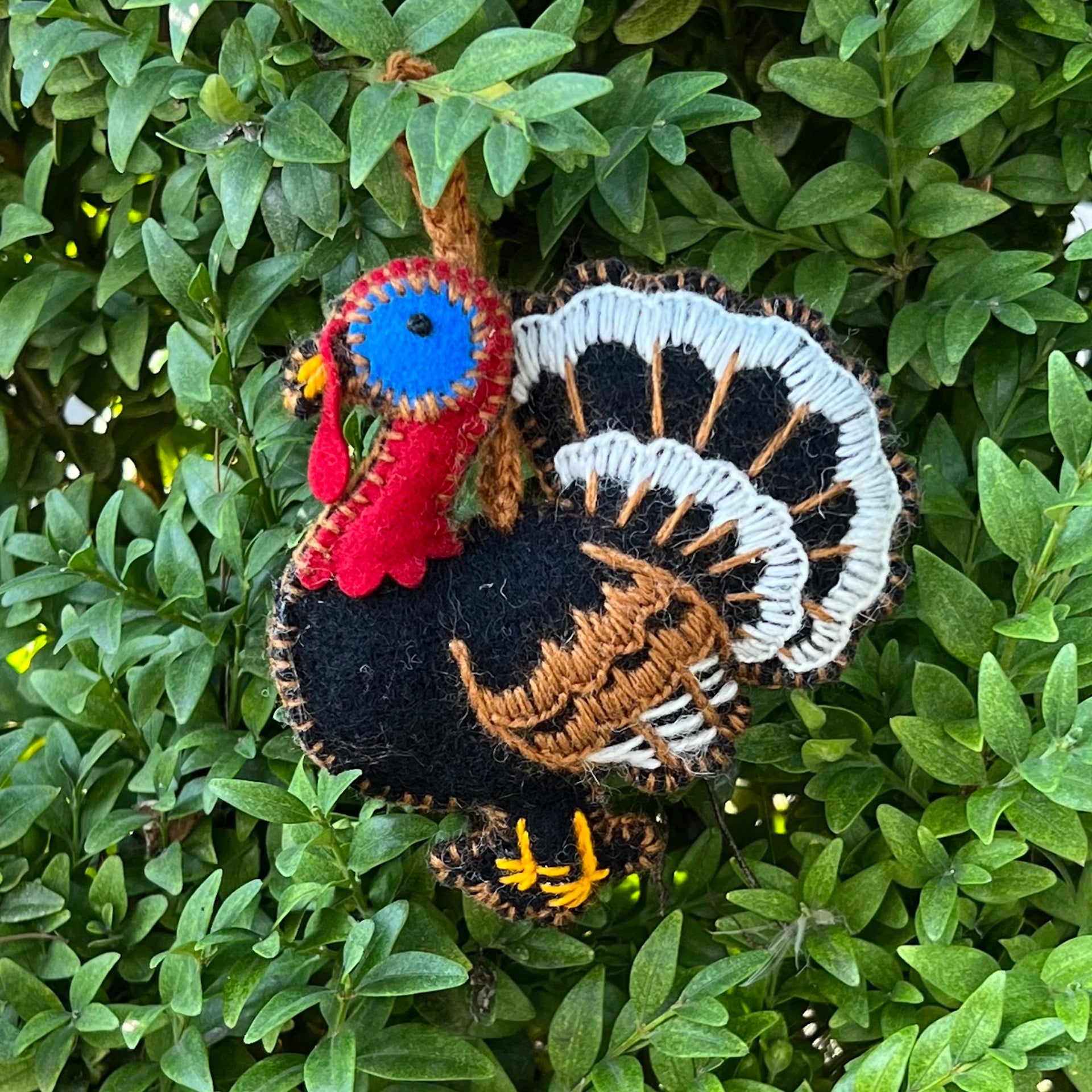 Turkey Ornament, Embroidered Wool