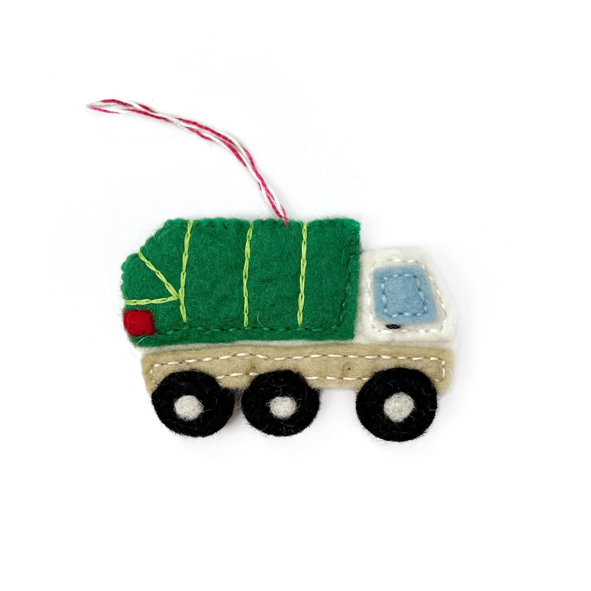 Ornaments 4 Orphans felt wool garbage truck Christmas ornament handmade and fair trade from Nepal