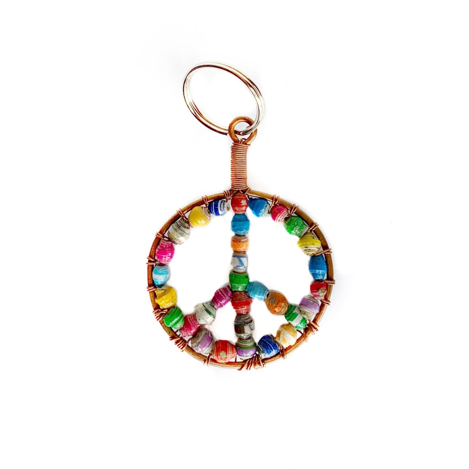 Paper Bead Peace Sign Keychain Fair Trade
