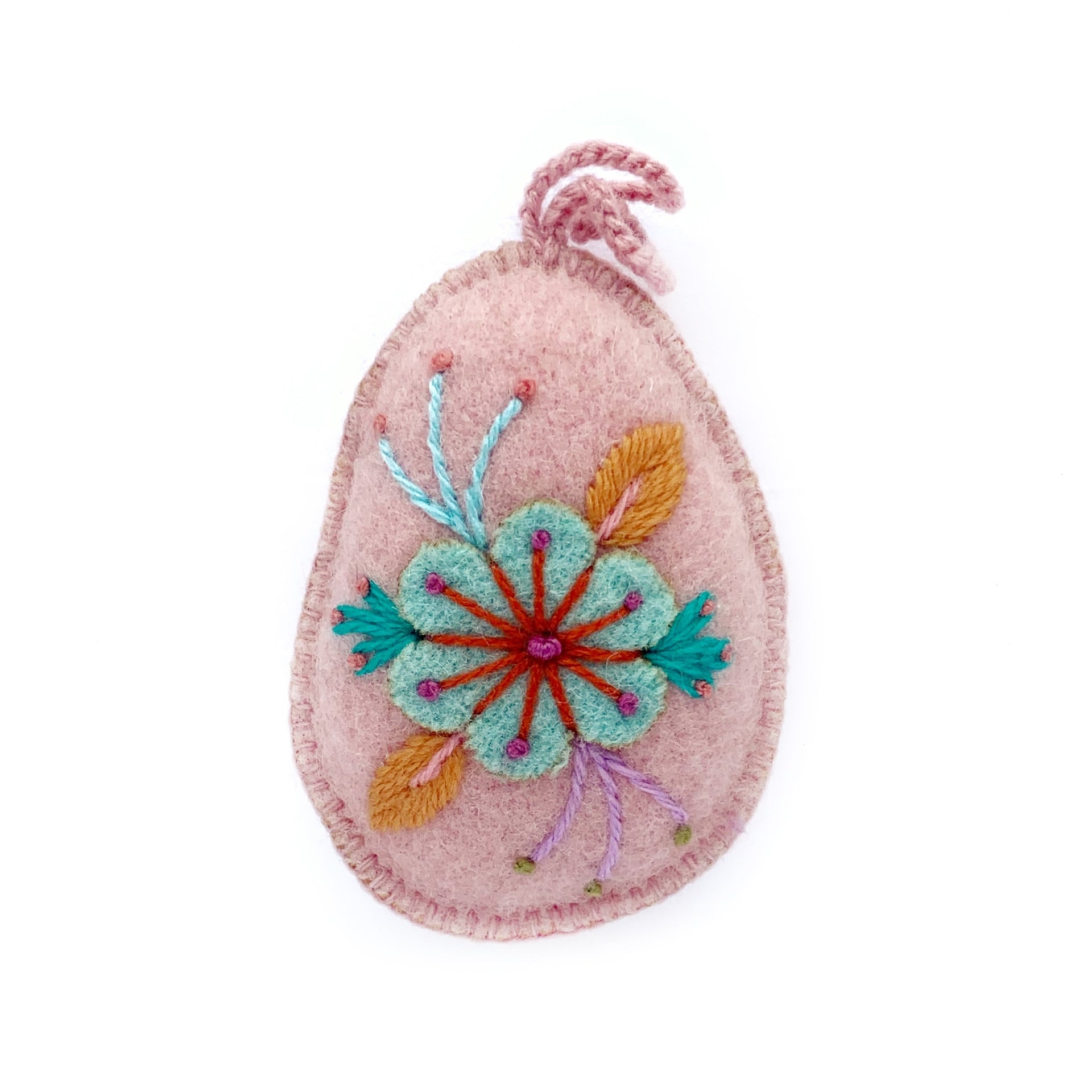 Easter Egg Ornament, Embroidered Wool