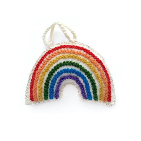 Hand embroidered wool Rainbow Christmas Ornament from Peru