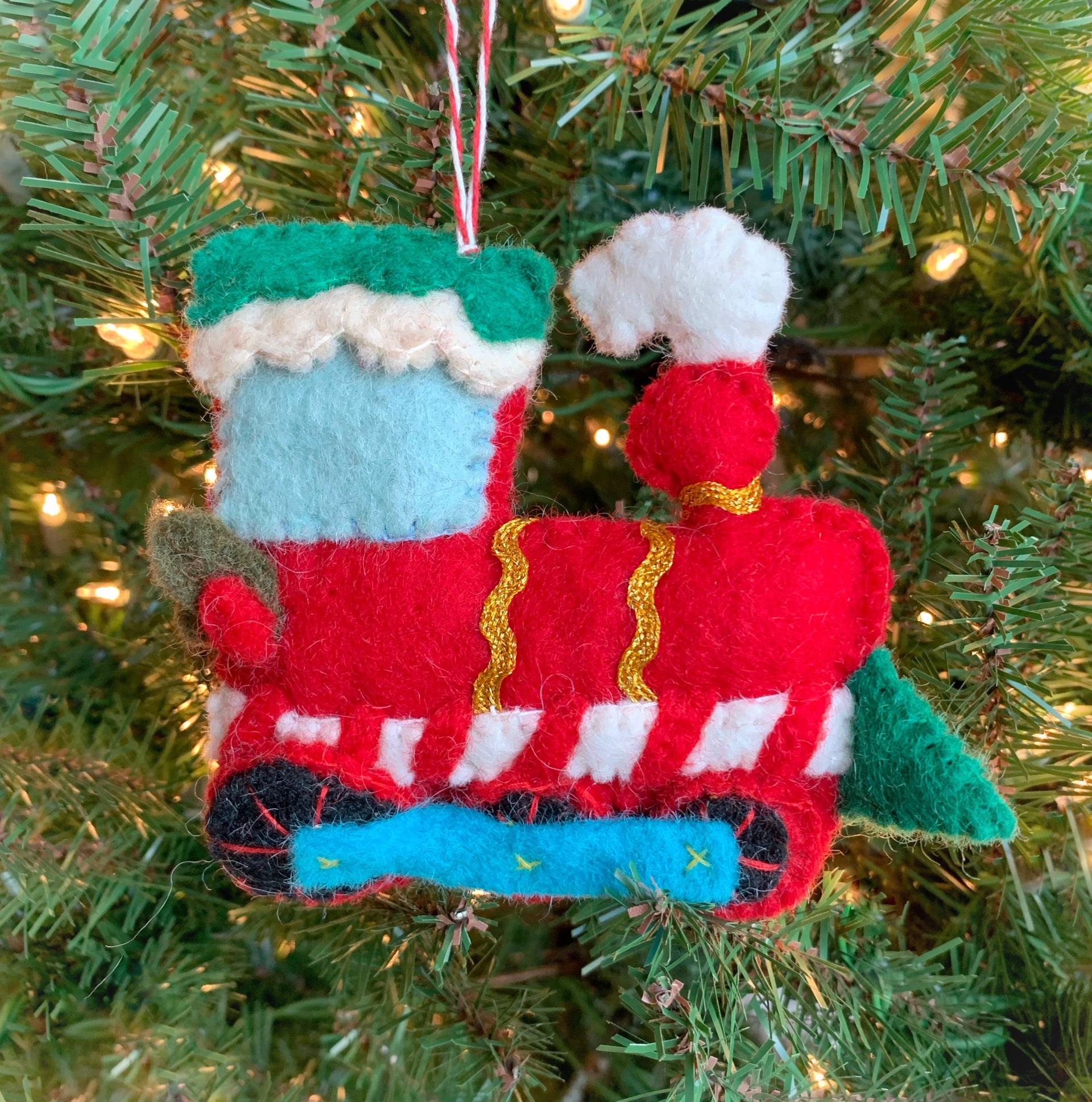 Christmas Train Ornament, Felt Wool
