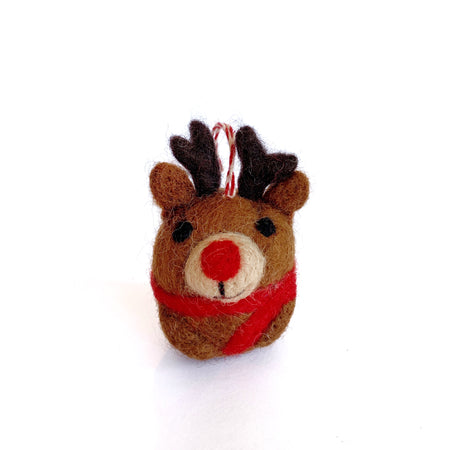Rudolph Reindeer Ornament Tufted Wool Fair Trade