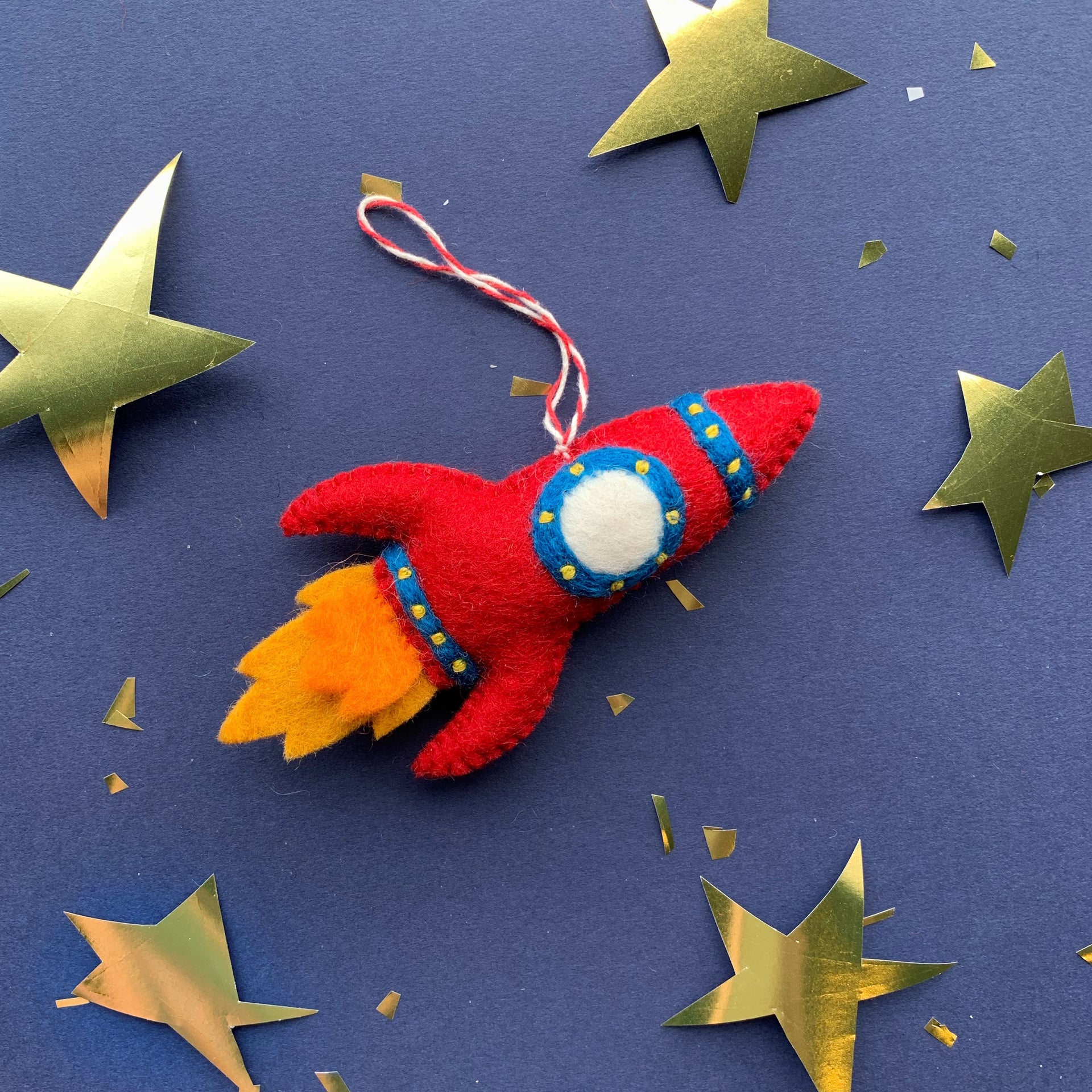Rocket Spaceship Christmas Ornament Felt Wool