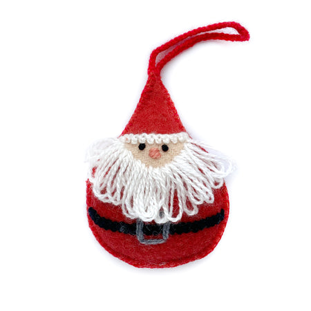 Round Santa Ornament, Embroidered Wool