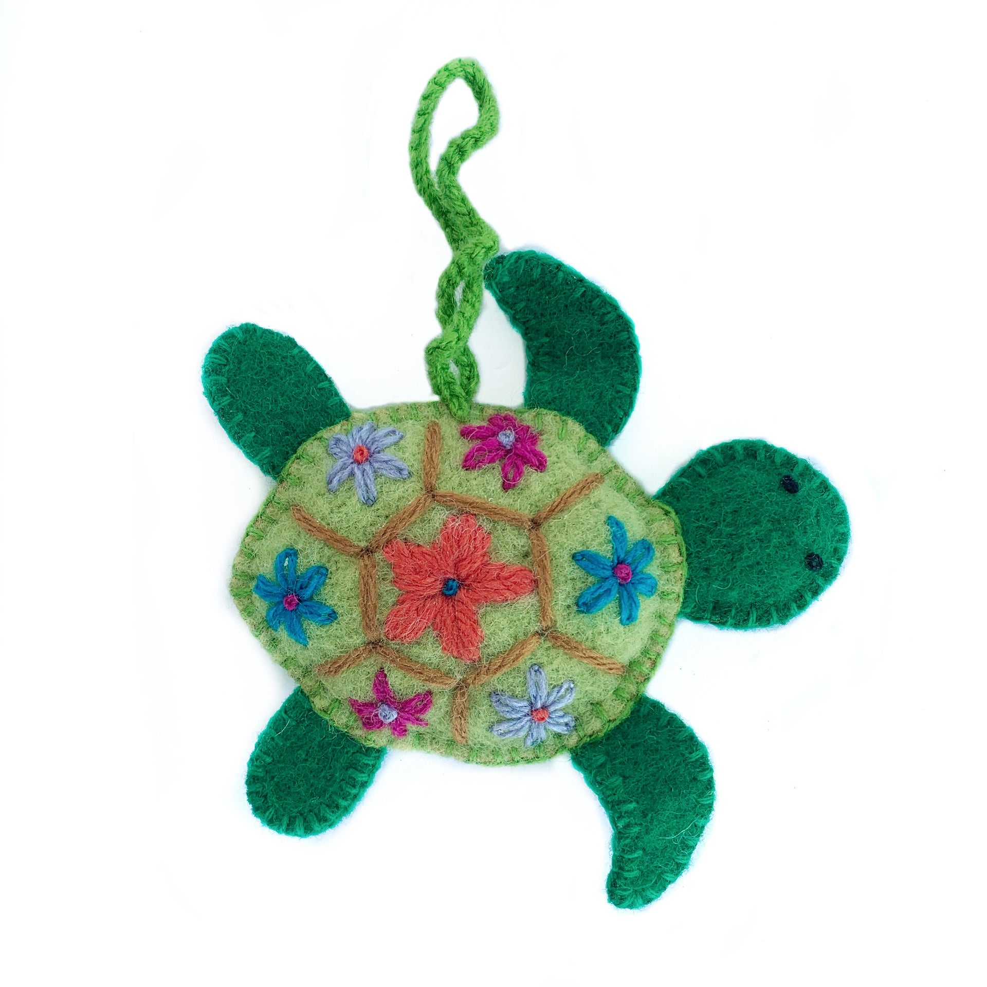 Sea Turtle Ornament, Embroidered Wool