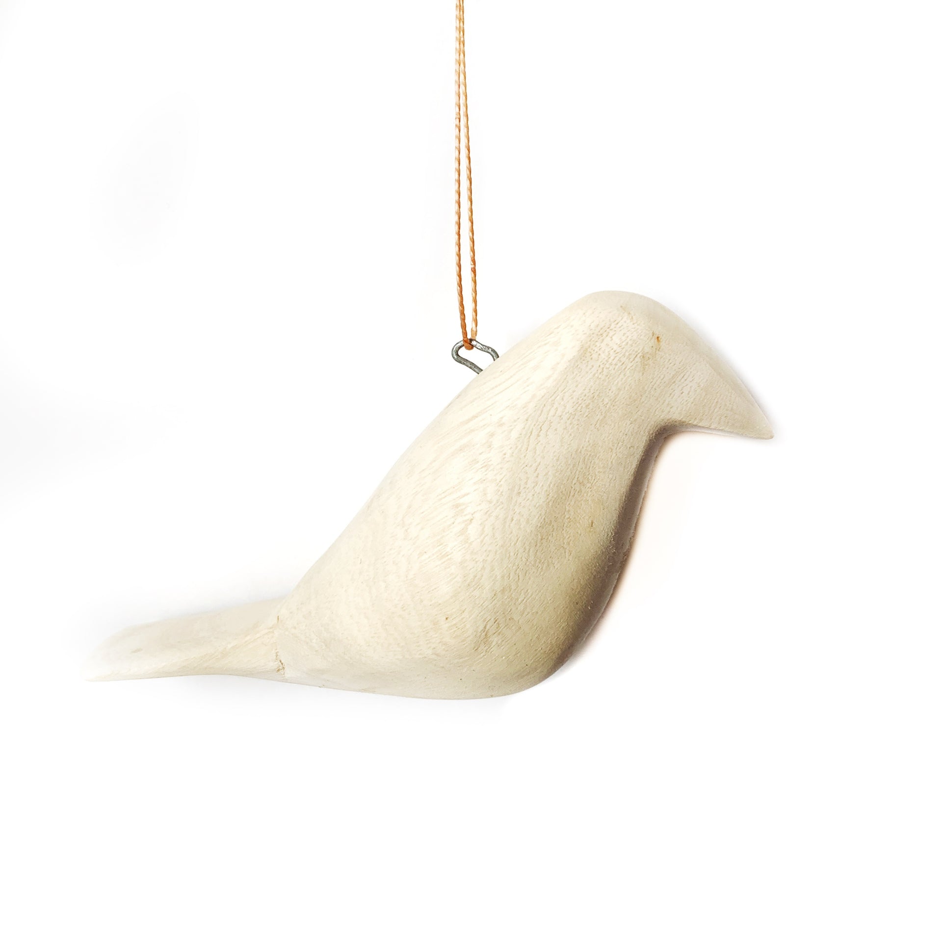 Simple Carved Natural Wood Bird Christmas Ornament