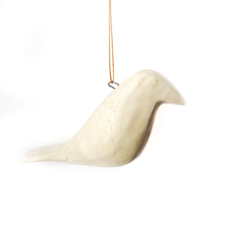 Simple Carved Natural Wood Bird Christmas Ornament