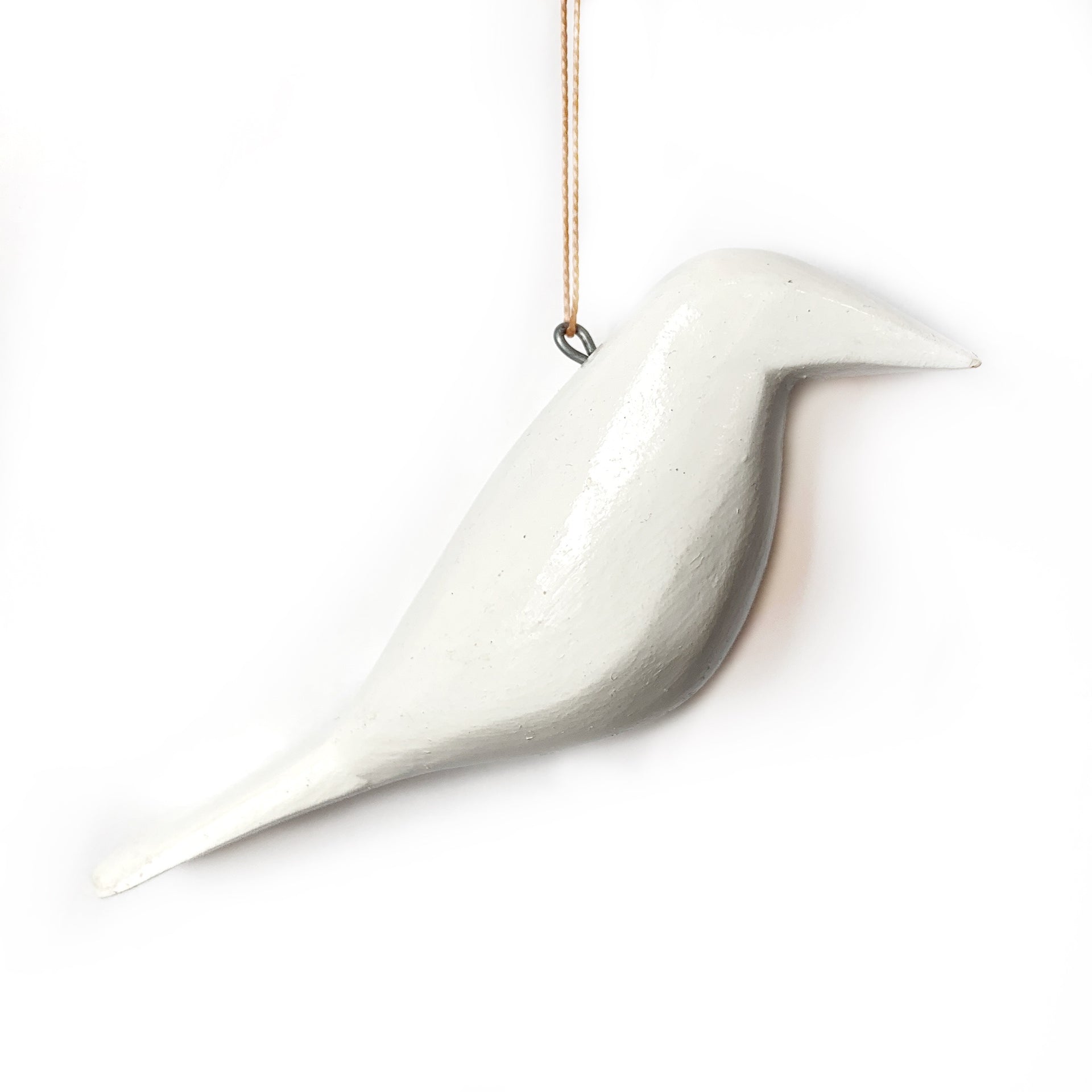 Simple White Carved Wood Bird Christmas Ornament