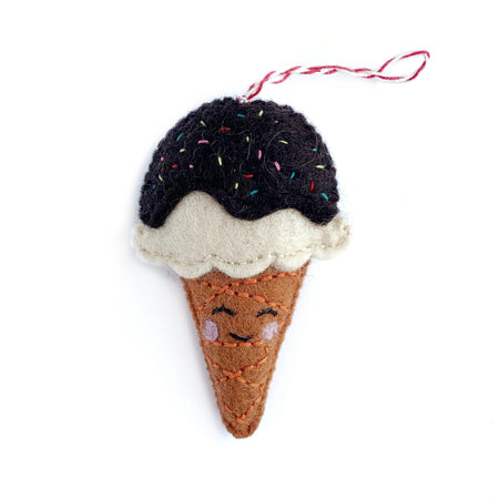 Smiling Ice Cream Ornament, Felt Wool