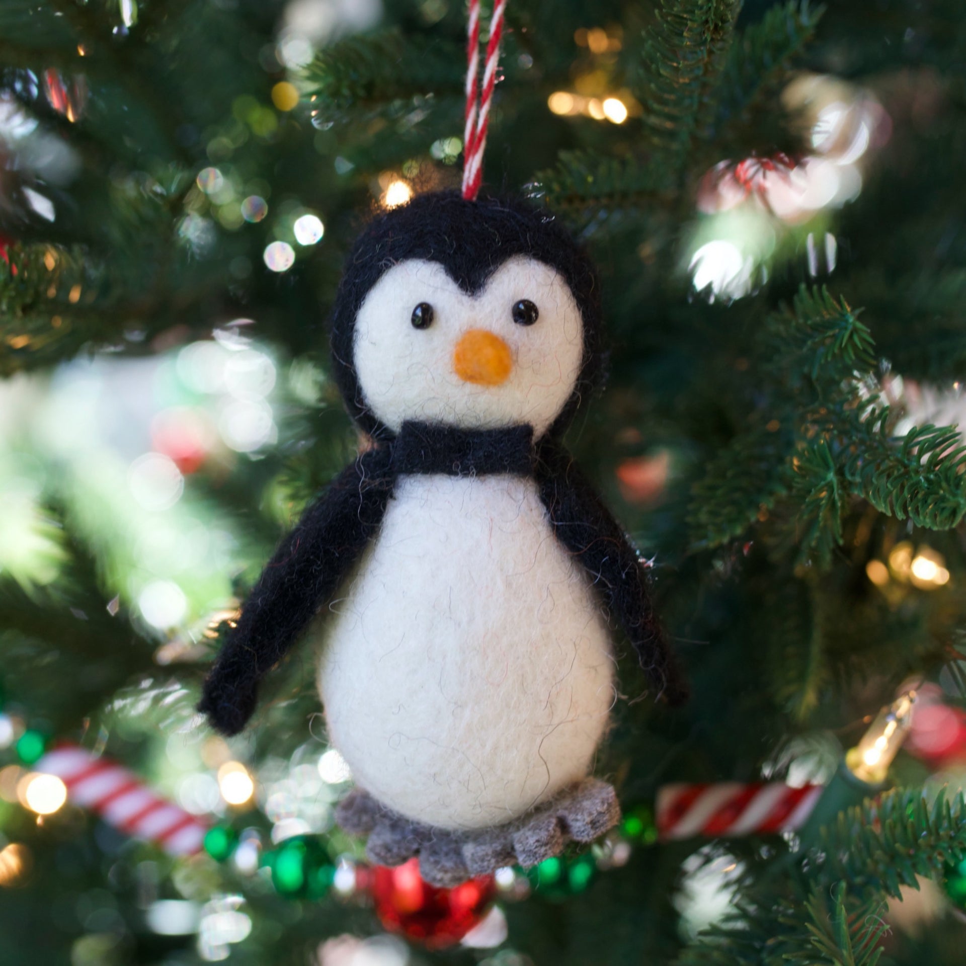 Penguin with Bow Tie Ornament, Tufted Wool