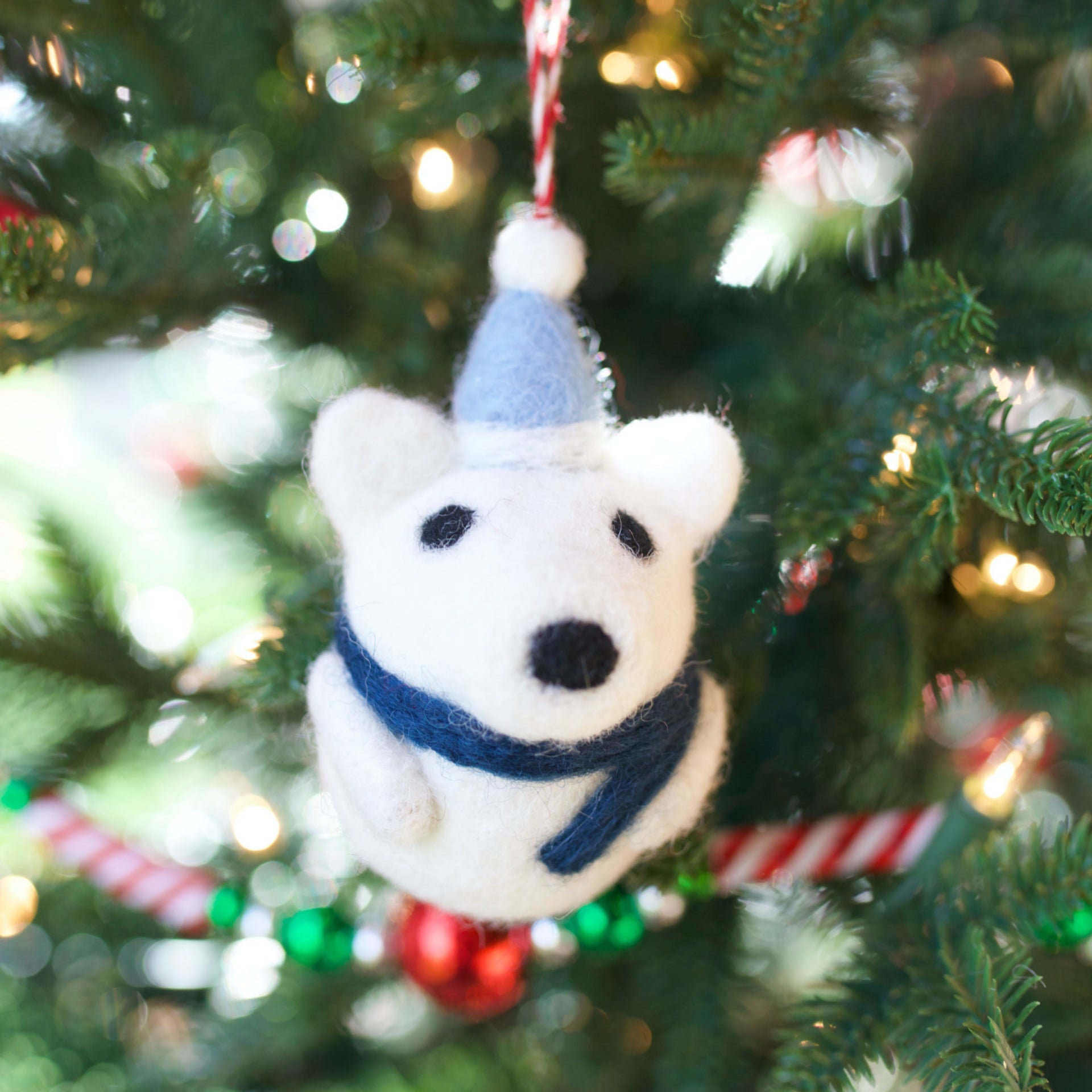 Polar Bear Ornament, Tufted Wool
