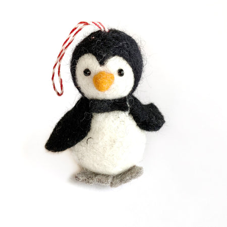 Penguin with Bow Tie Ornament, Tufted Wool