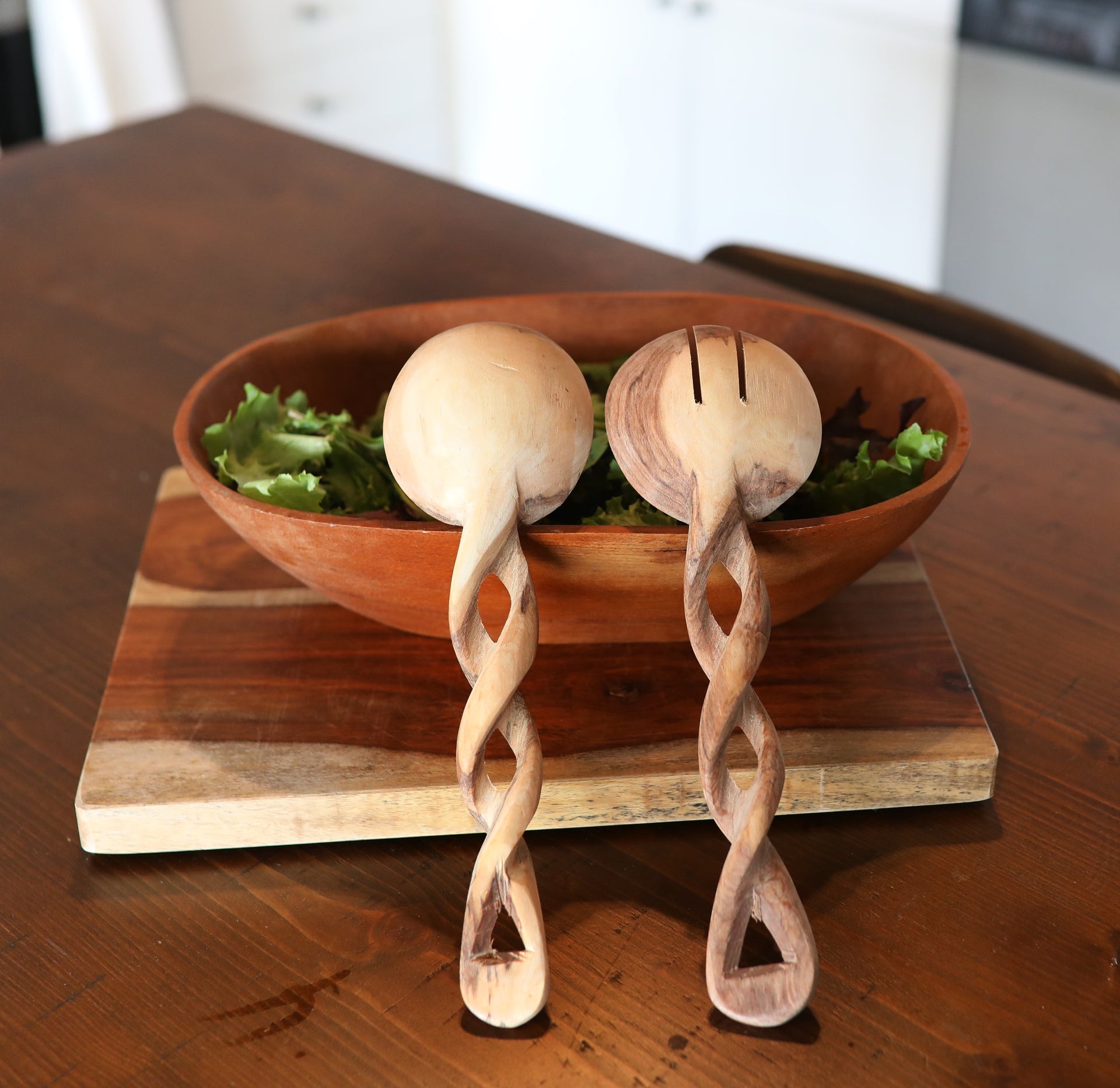 Olive Wood Spoons, Twisted Handle