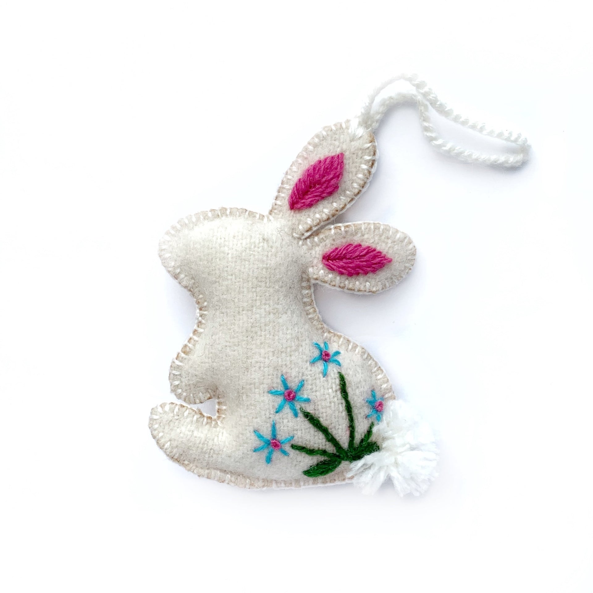 White Easter Bunny Ornament Fair Trade Embroidered Decoration