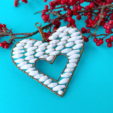 White Open Heart Paper Bead Ornament