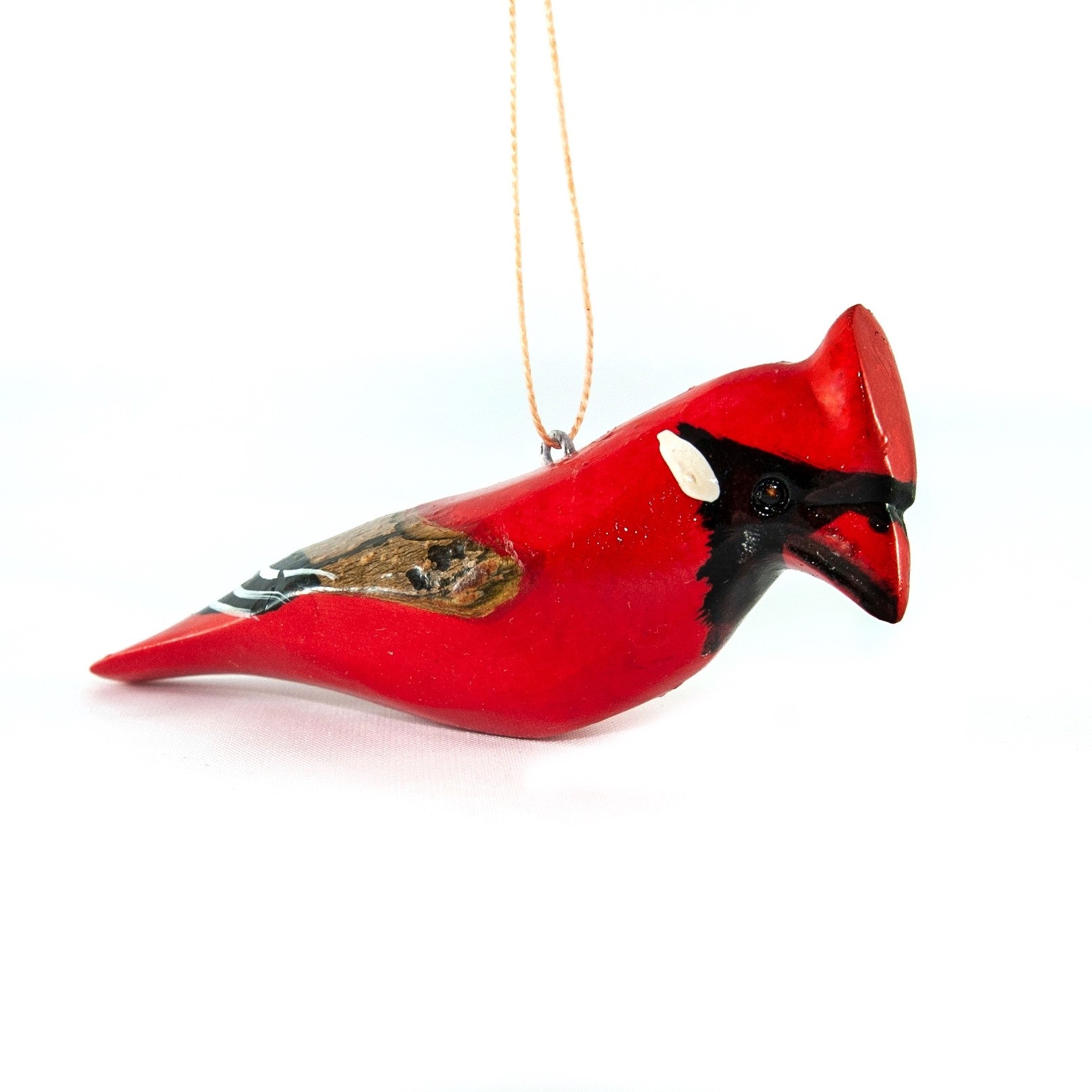 Wood Bird Ornament, Cardinal with Bark Wing