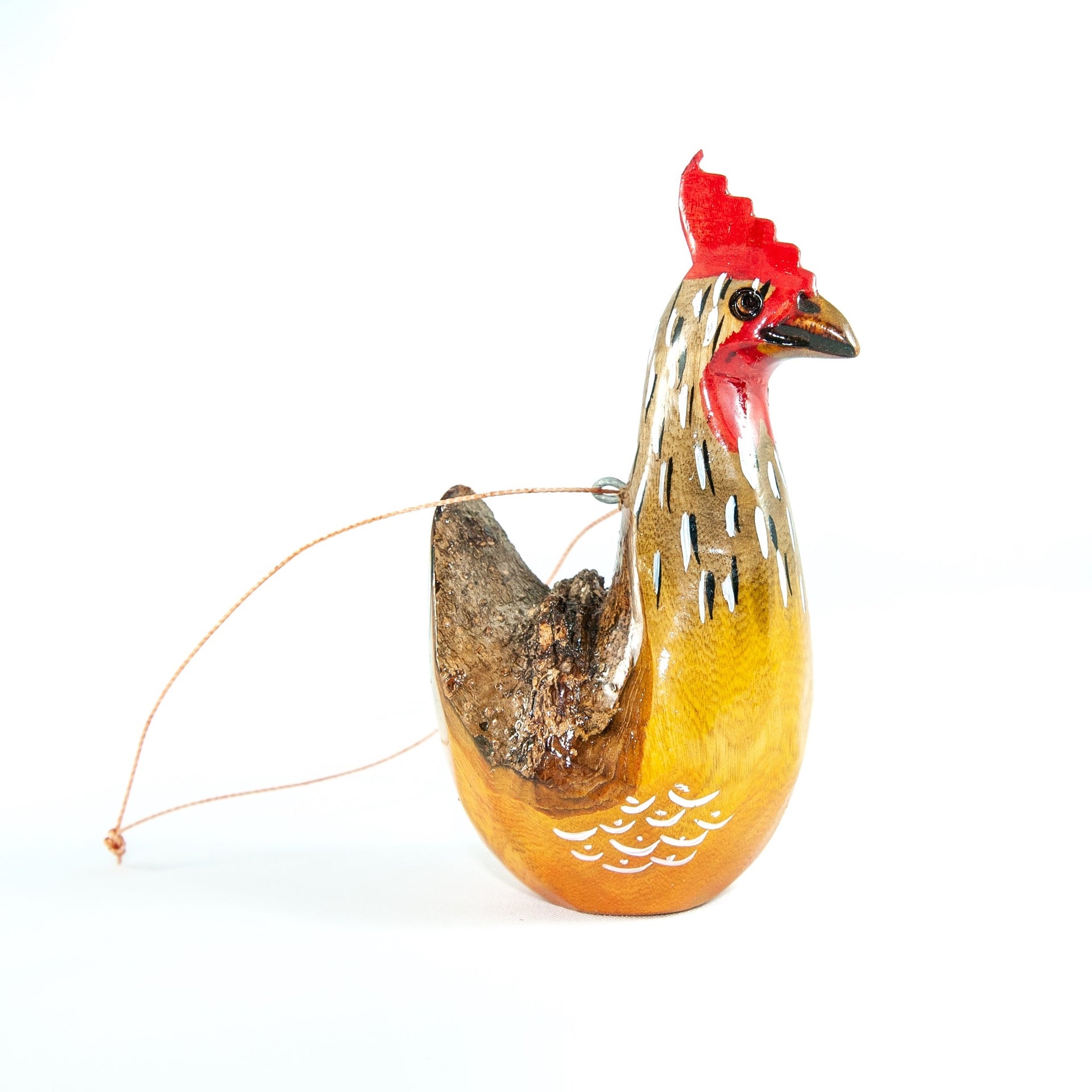 Chicken Christmas Ornament Carved Wood Bird Fair Trade 