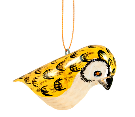 Fair Trade Owl Carved Wood Bird Christmas Ornament