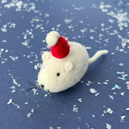 Christmas Mouse Ornament, Tufted Wool