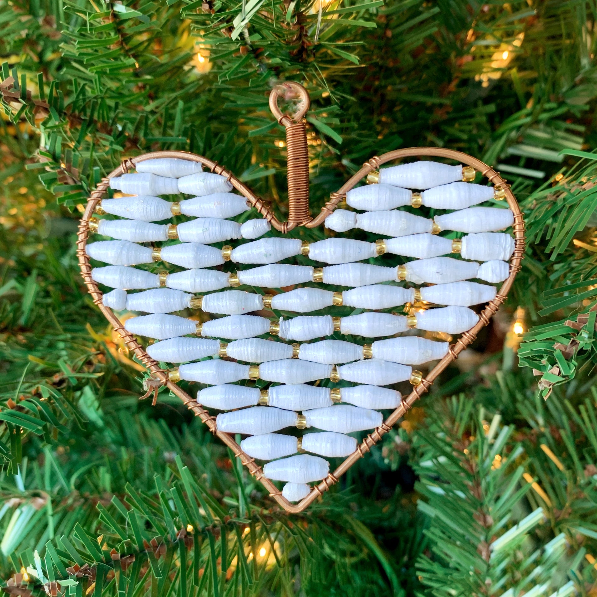 White Heart Paper Bead Ornament